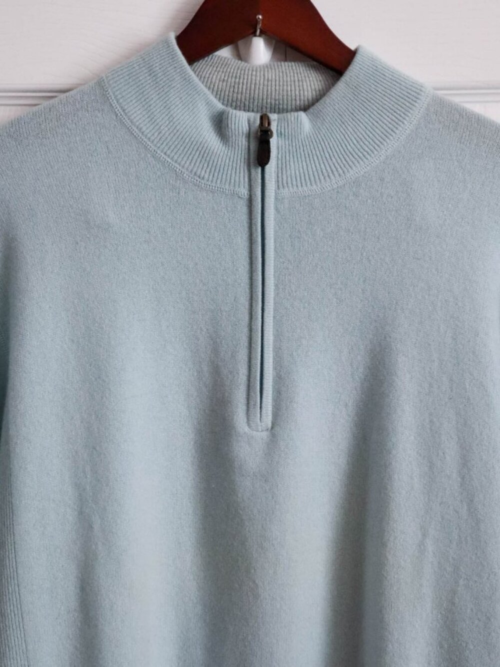 Raffi Irving 100% Cashmere Quarter Zip Sweater Light Blue Men's XL MSRP $400+ - Picture 2 of 7